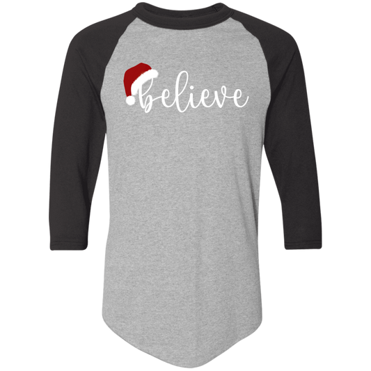 BELIEVE with Santa Hat | Christmas Raglan T-shirt