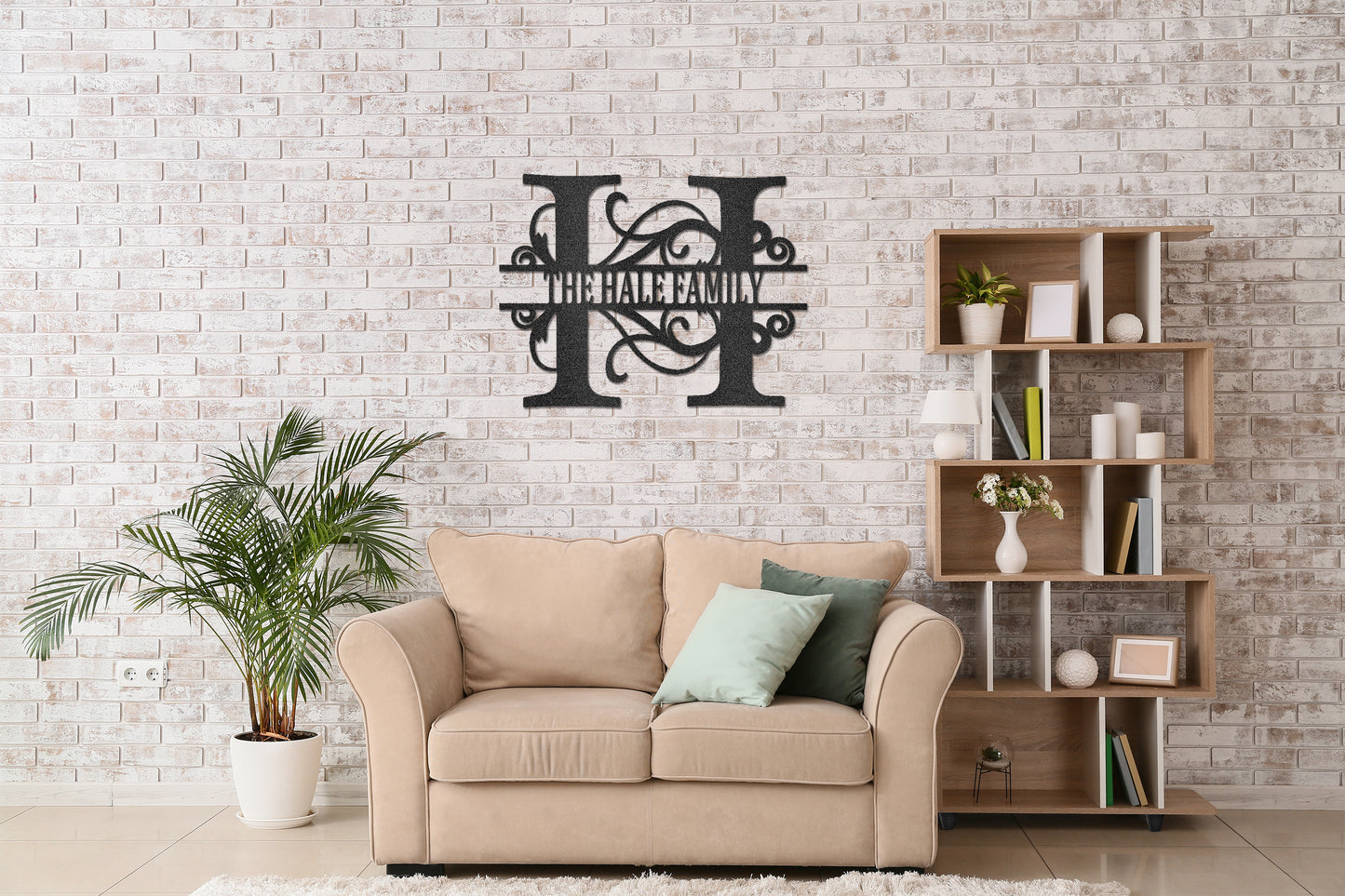 FAMILY NAME SPLIT MONOGRAM | Personalized Metal Wall Art Sign